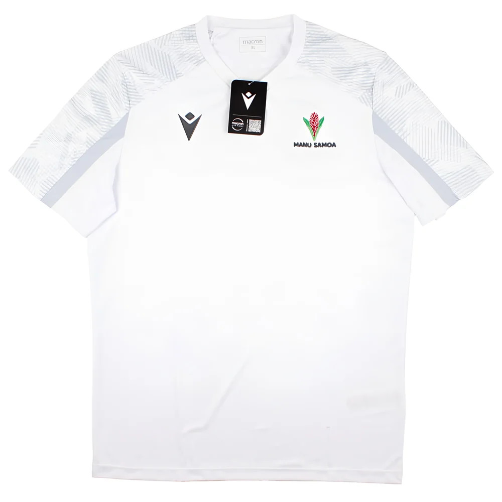 '23-'24 Samoa Rugby Poly Dry Shirt (White) Polyester Made By: Macron Men's White Small