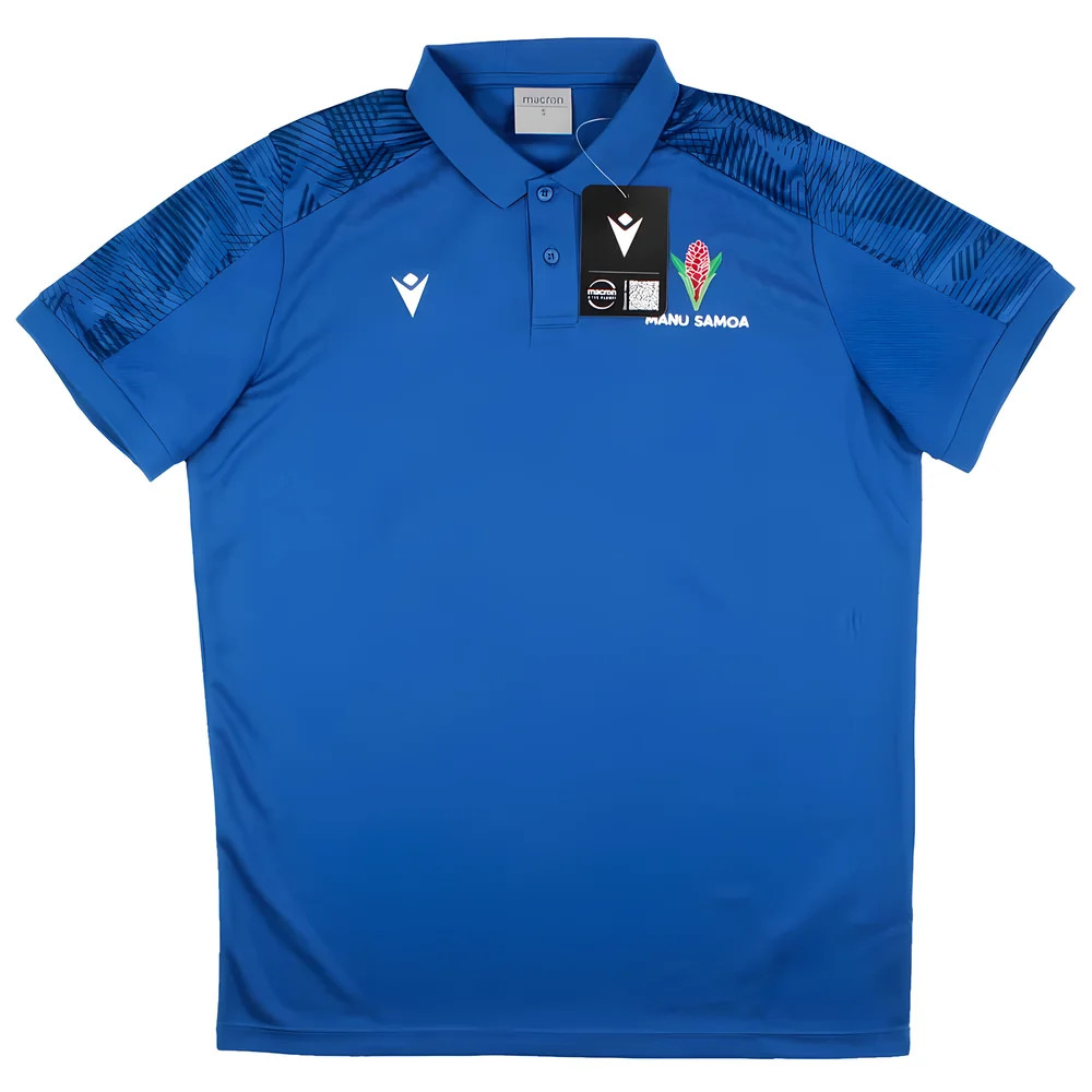 '23-'24 Samoa Rugby Travel Player Poly Polo Shirt (Royal) Polyester Made By: Macron Men's Blue Medium