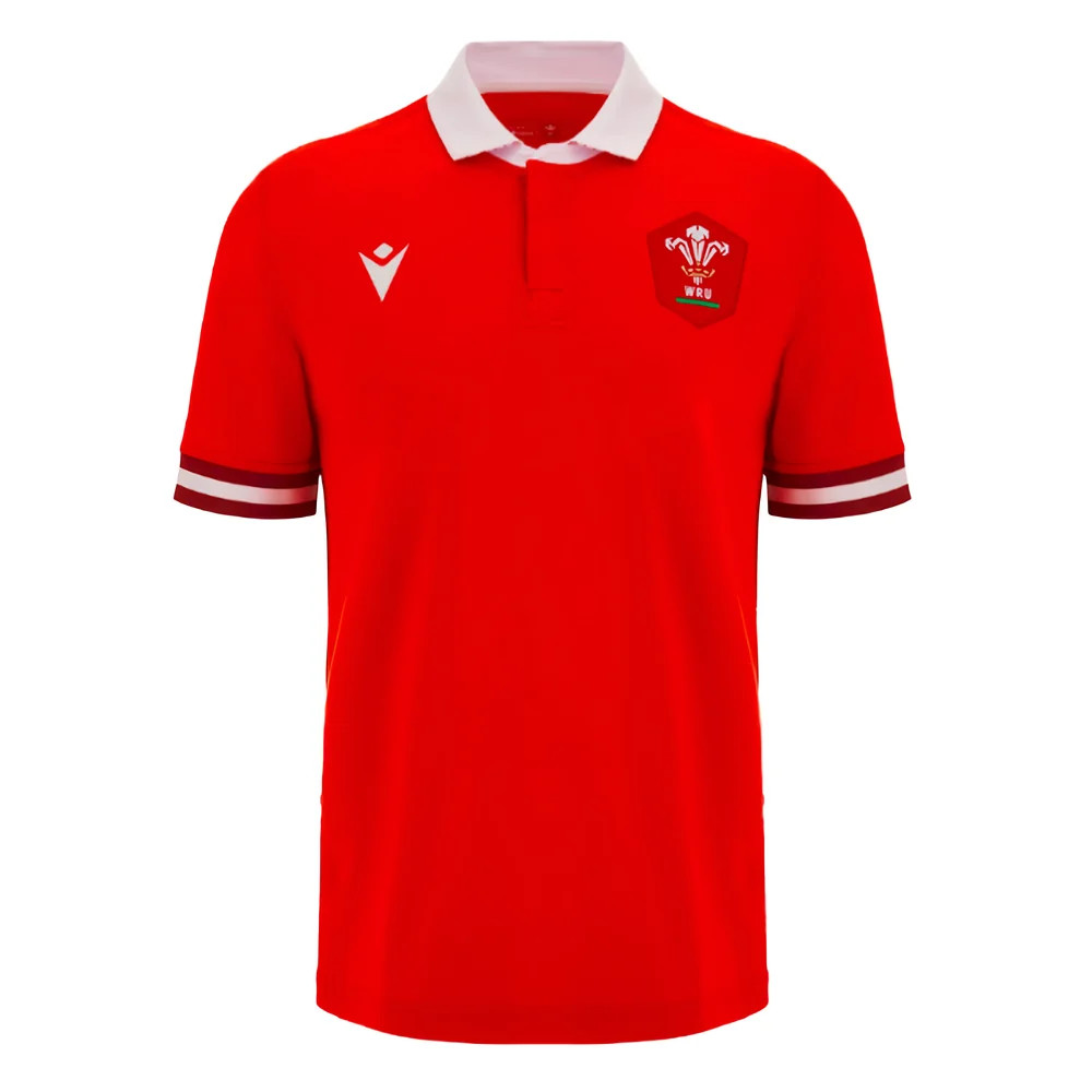 '23-'24 Wales Rugby Home Cotton Shirt Azerbaijan Made By: Macron Men's Red Small