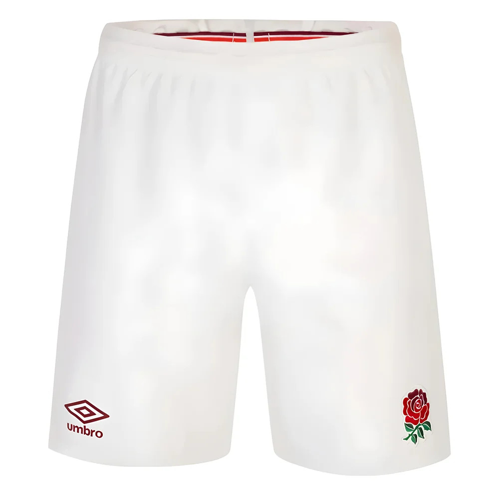 '23-'24 England Rugby Home Shorts (White) - Kids Polyester Azerbaijan Made By: Umbro Unisex Kids White Extra Large