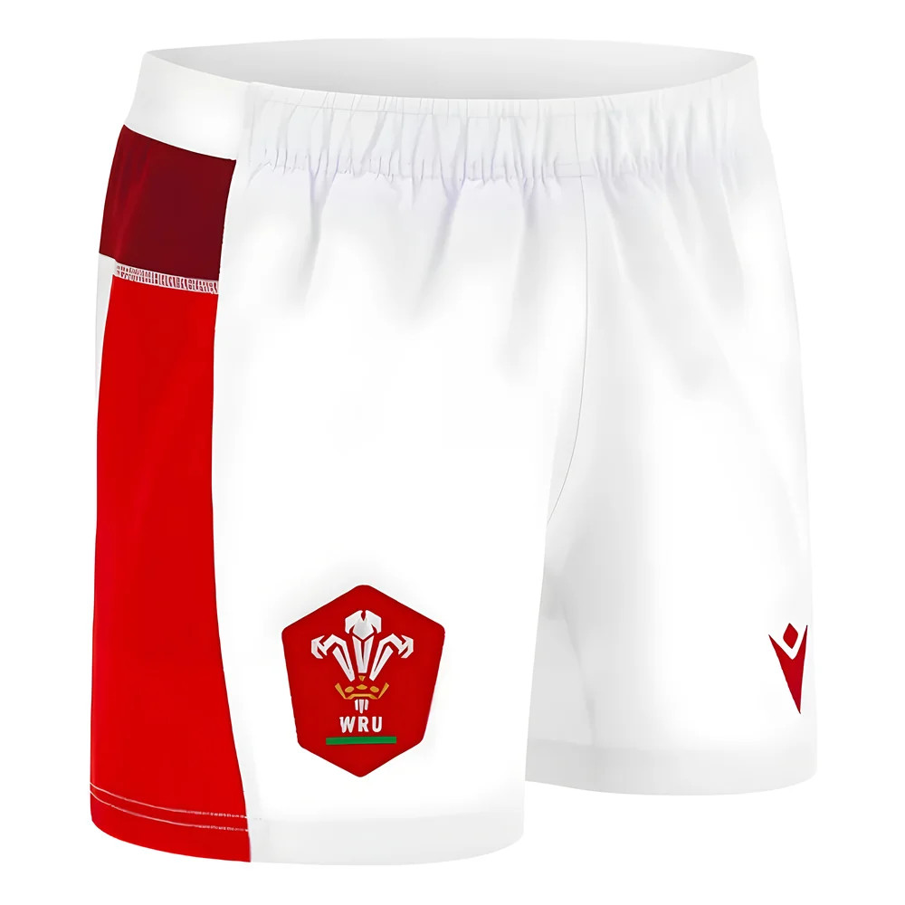'23-'24 Wales Wru Home Rugby Shorts (White) Polyester Azerbaijan Made By: Macron Men's White 3XL