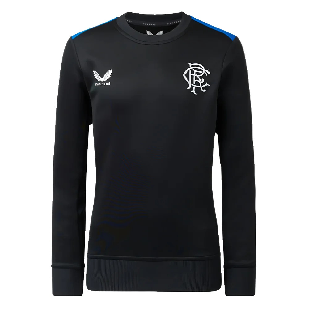 '23-'24 Rangers Players Matchday Sweatshirt (Black) - Kids Polyester Made By: Castore Unisex Kids Black Extra Large