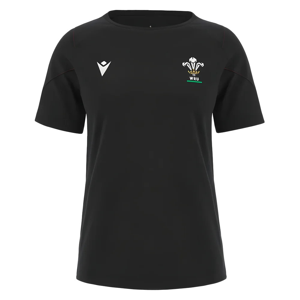 '23-'24 Wales Rugby Wru Cotton Tee (Black) - Azerbaijan Made By: Macron Women's Black Extra Small