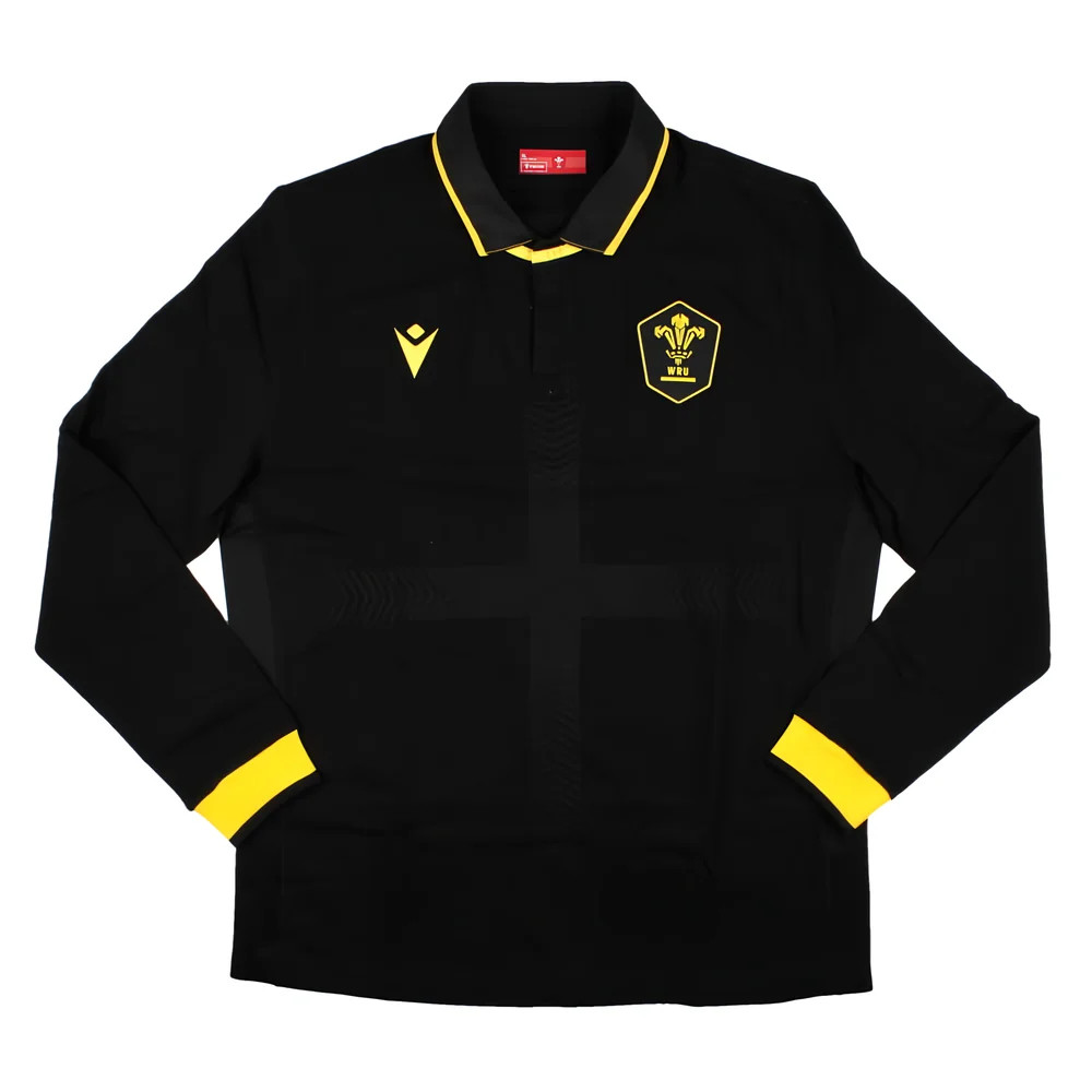 '23-'24 Wales Rugby Away Ls Cotton Shirt Azerbaijan Made By: Macron Men's Black 3XL