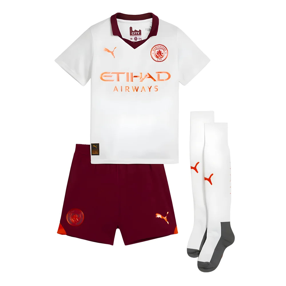 '23-'24 Man City Away Mini Kit Toddler's 1-2 Toddler Polyester Manchester City Made By: Puma Unisex Toddler White Size 4-5