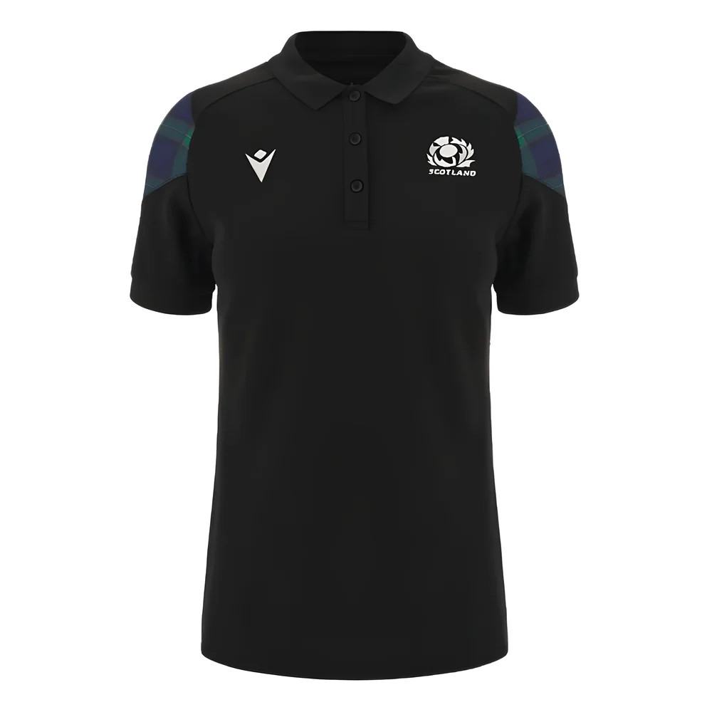 '23-'24 Scotland Rugby Travel Polo Shirt (Black) - Polyester Made By: Macron Women's Black Extra Large