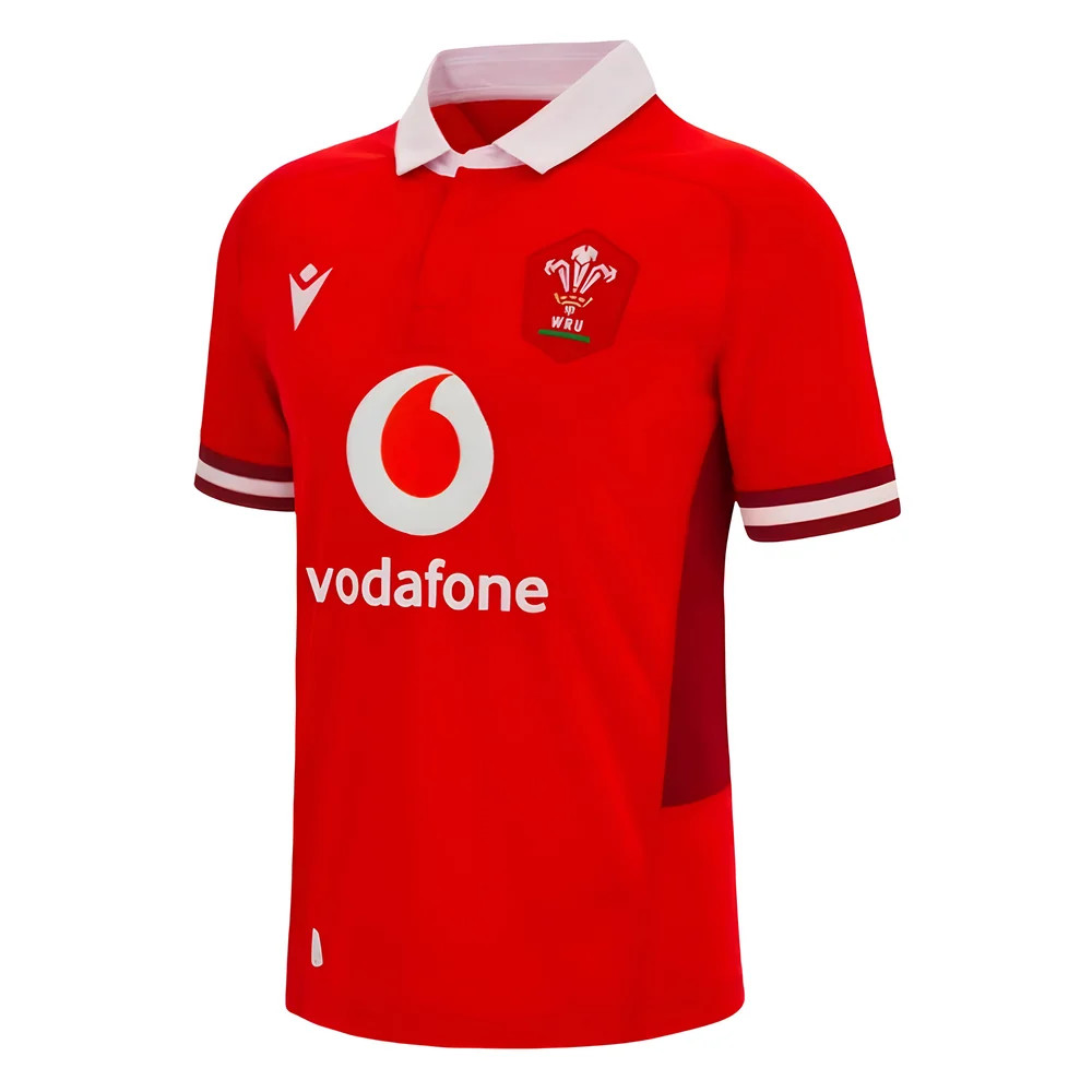 '23-'24 Wales Rugby Wru Home Poly Shirt Polyester Azerbaijan Made By: Macron Men's Red 4XL