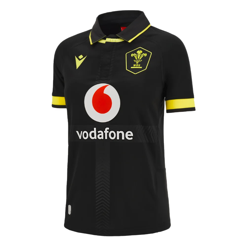 '23-'24 Wales Rugby Away Poly Replica Shirt () Polyester Azerbaijan Made By: Macron Women's Black Extra Small