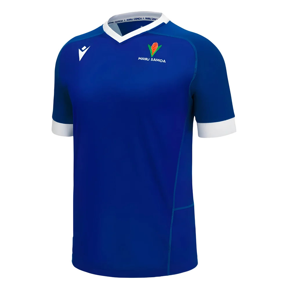 '23-'24 Samoa Home Rugby Poly Replica Shirt Polyester Made By: Macron Men's Blue Medium