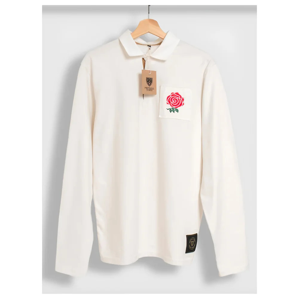 ビンテージ cotton ラグビーイングランド代表ユニフォーム Red Rose England Red Rose Retro Rugby Jersey (White) [9700064710020
