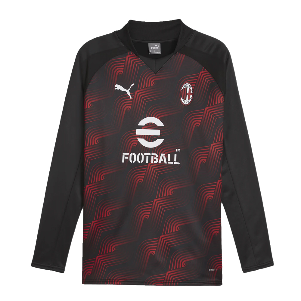 '23-'24 Ac Milan Prematch Ls Sweat Top (Black) Polyester Made By: Puma Men's Black Xxl