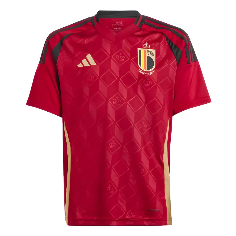 '24-'25 Belgium Home Shirt (Kids) Polyester Made By: Adidas Unisex Kids Red Size 7-8