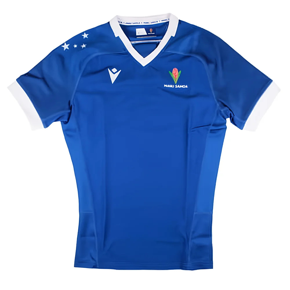 '23-'24 Samoa Away Rugby Body Fit Shirt Polyester Made By: Macron Men's Blue Large