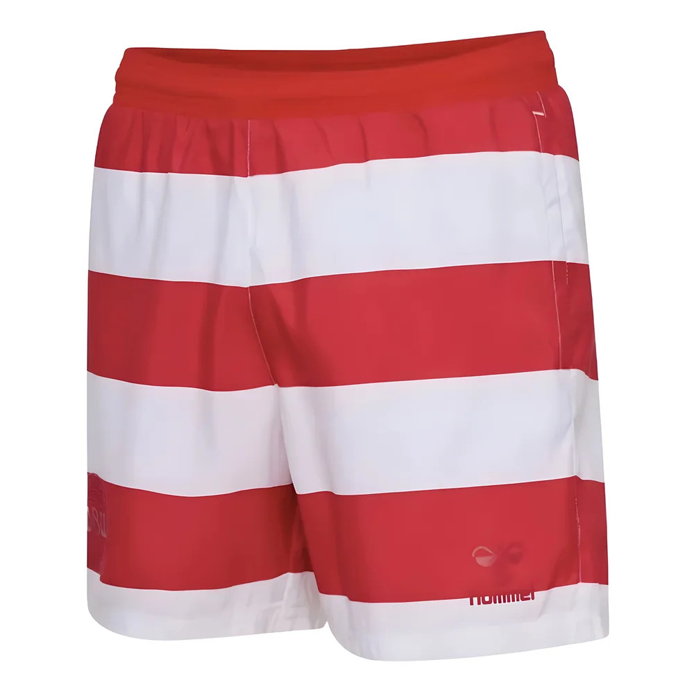 '24-'25 Denmark Pattern Swim Shorts (Red) Polyester Made By: Hummel Men's Red Small