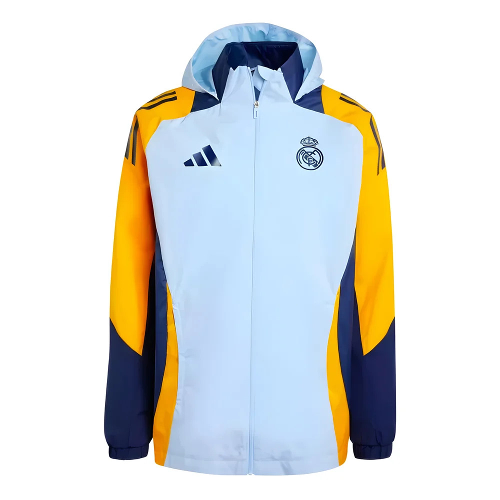 '24-'25 Real Madrid Allweather Jacket (Glow ) Polyester Made By: Adidas Men's Blue Medium