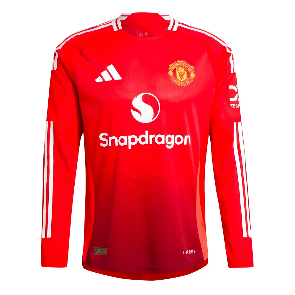 '24-'25 Man Utd Authentic Long Sleeve Home Shirt Polyester Manchester United Made By: Adidas Men's Red Medium