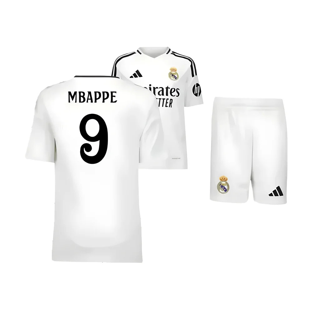 '24-'25 Real Madrid Home Youth Kit (Mbappe 9) Kids Polyester Made By: Adidas Unisex Kids White Size 15-16