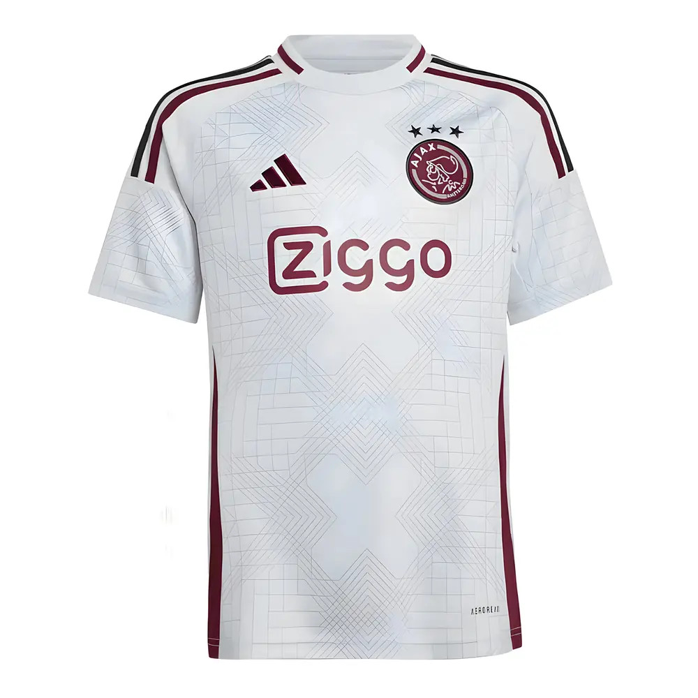 '24-'25 Ajax Third Shirt (Kids) Polyester Made By: Adidas Unisex Kids White Size 7-8