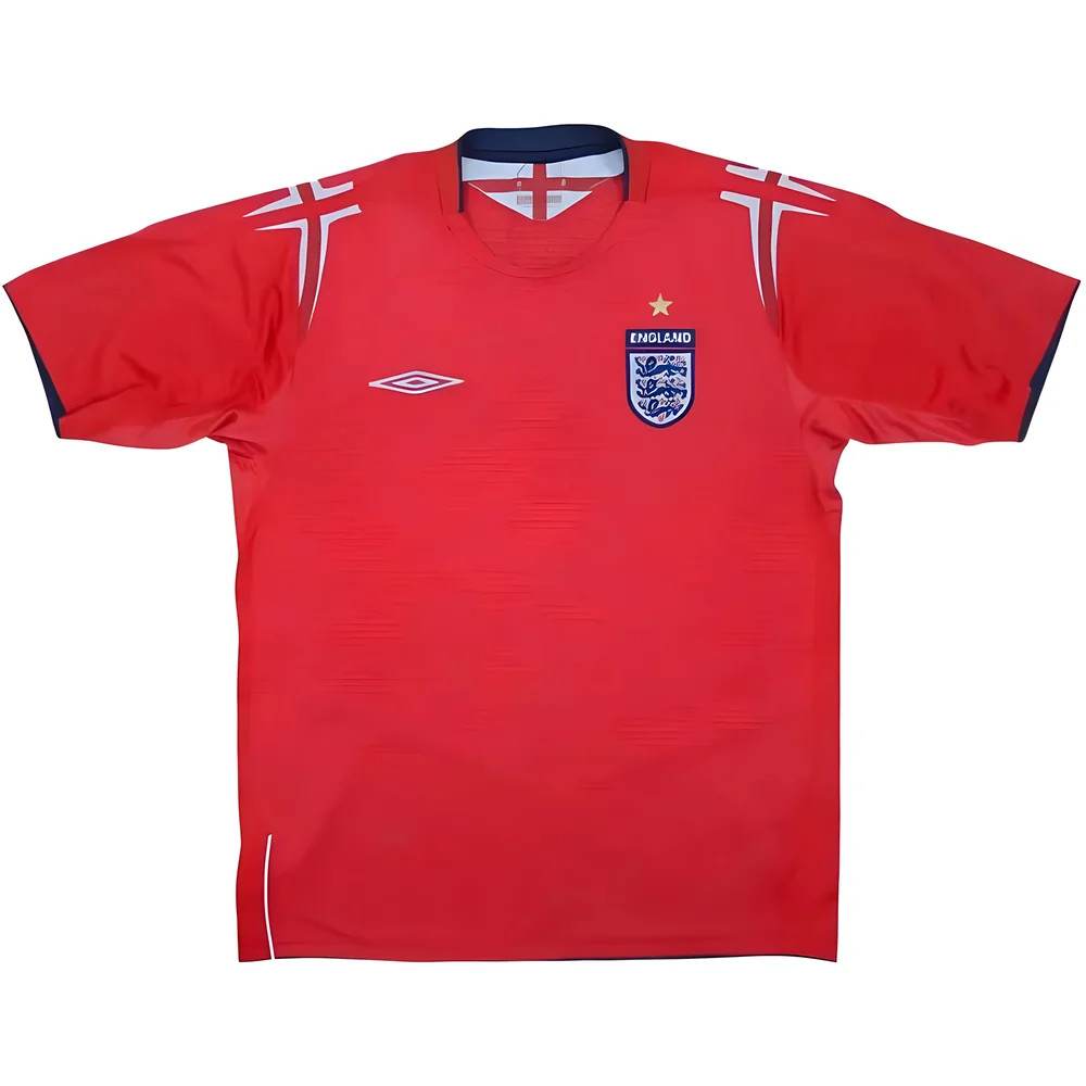 '04-'06 England Away Shirt (Very Good) Polyester Made By: Umbro Men's Red Extra Large