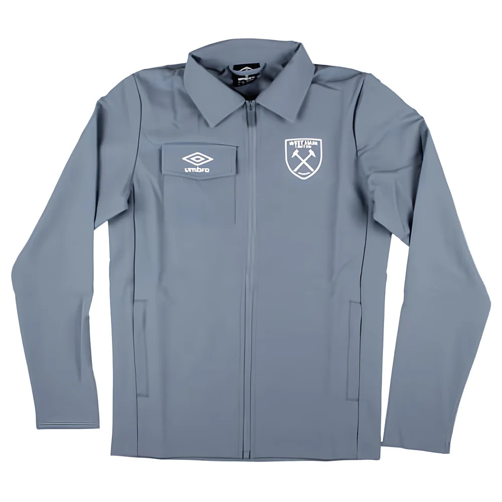 '24-'25 West Ham Presentation Jacket (Flint Stone) - Kids Polyester Made By: Umbro Unisex Kids Grey Large