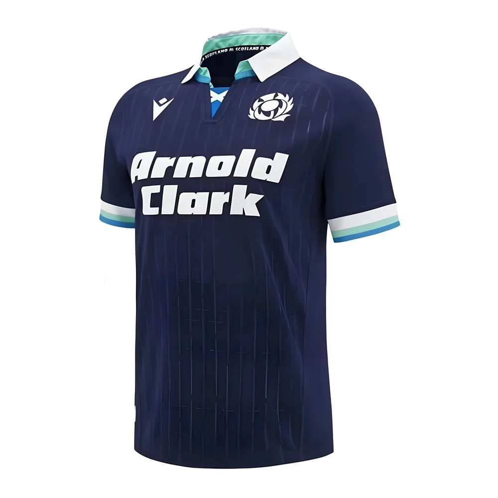 '24-'25 Scotland Rugby Home Replica Shirt Polyester Made By: Macron Men's Navy 5XL