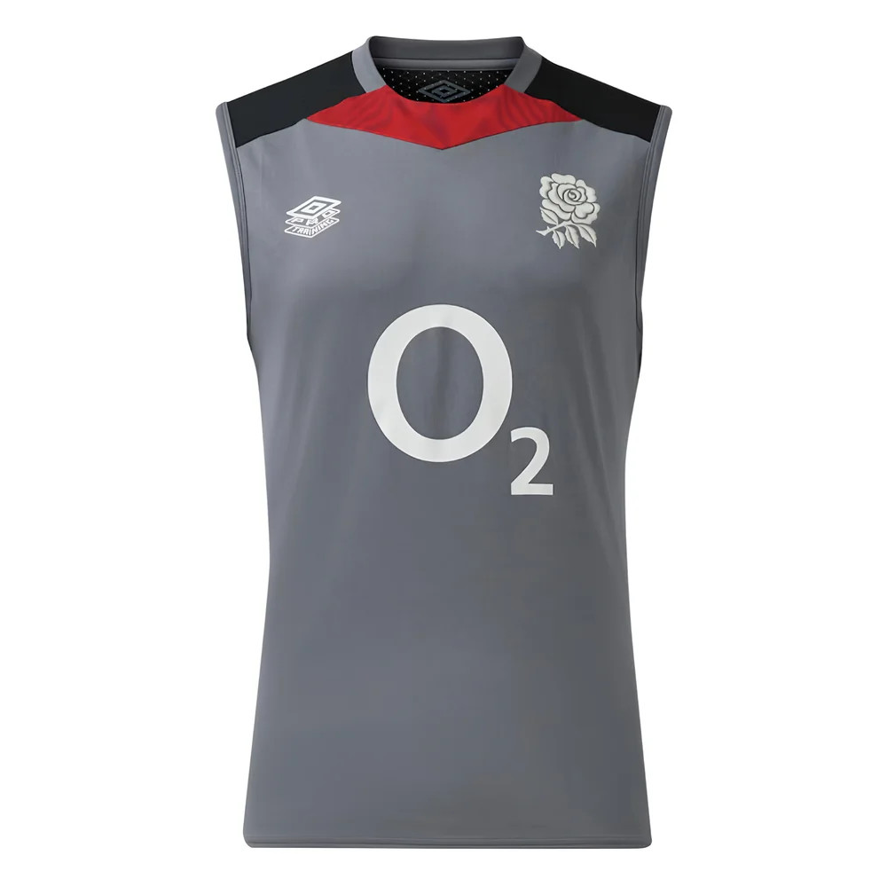 '24-'25 England Rugby Sleeveless Jersey O2 (Grey) Polyester Azerbaijan Made By: Umbro Men's Grey 3XL