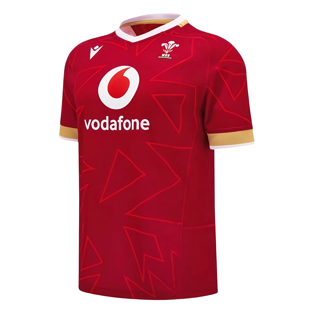 '24-'25 Wales Wru Home Pathway Poly Rugby Shirt Polyester Azerbaijan Made By: Macron Men's Red Xxl
