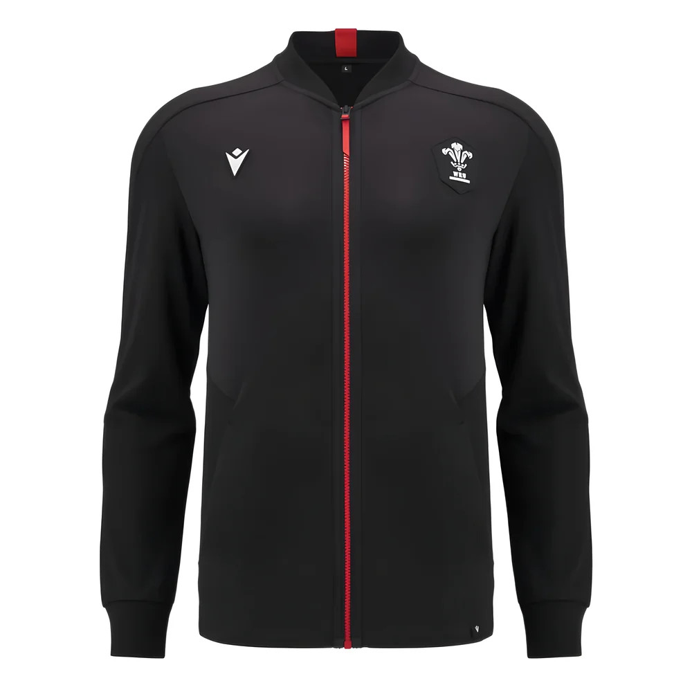 '24-'25 Wales Rugby Anthem Jacket (Black) Polyester Azerbaijan Made By: Macron Men's Black Small