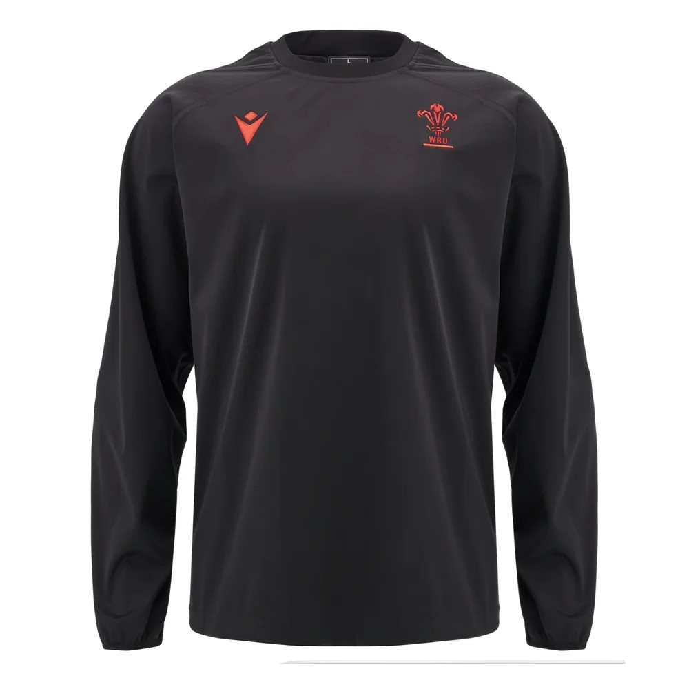 '24-'25 Wales Rugby Contact Training Top (Black) Polyester Azerbaijan Made By: Macron Men's Black 4XL