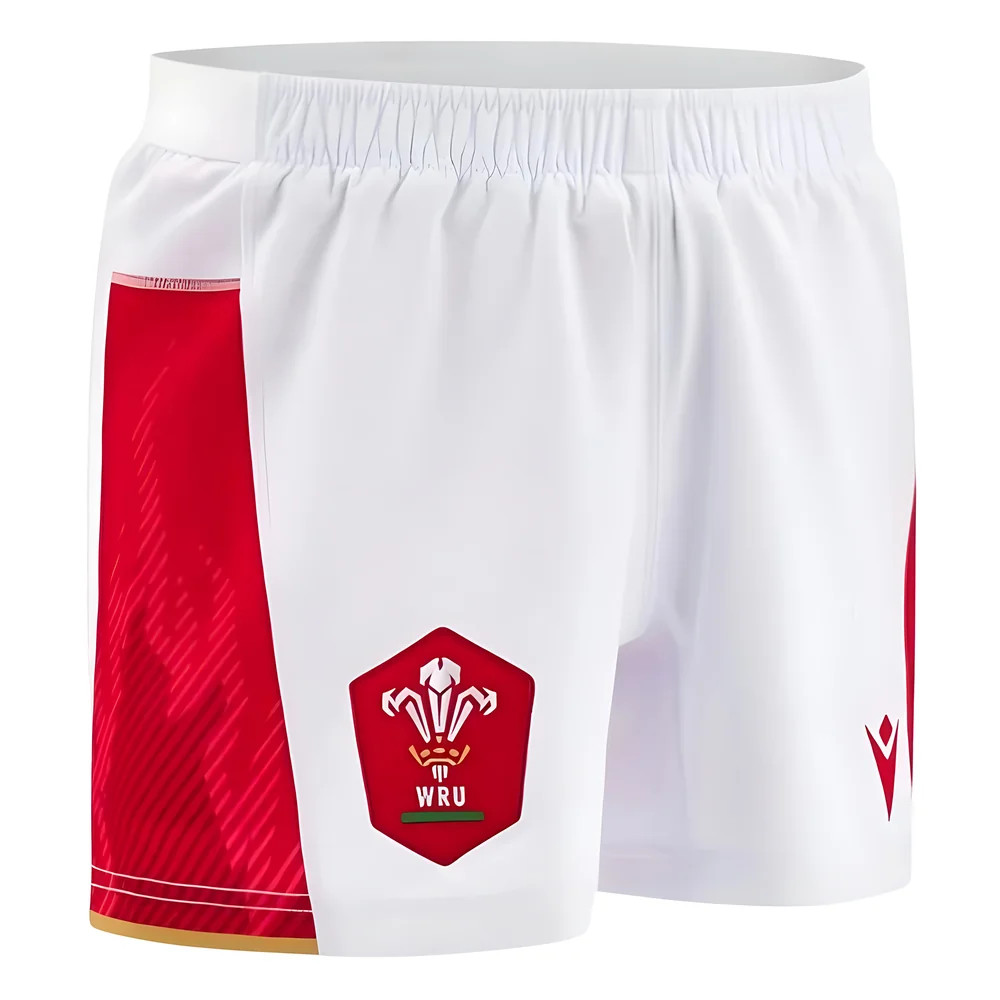 '24-'25 Wales Home Rugby Shorts (White) Polyester Azerbaijan Made By: Macron Men's White 4XL