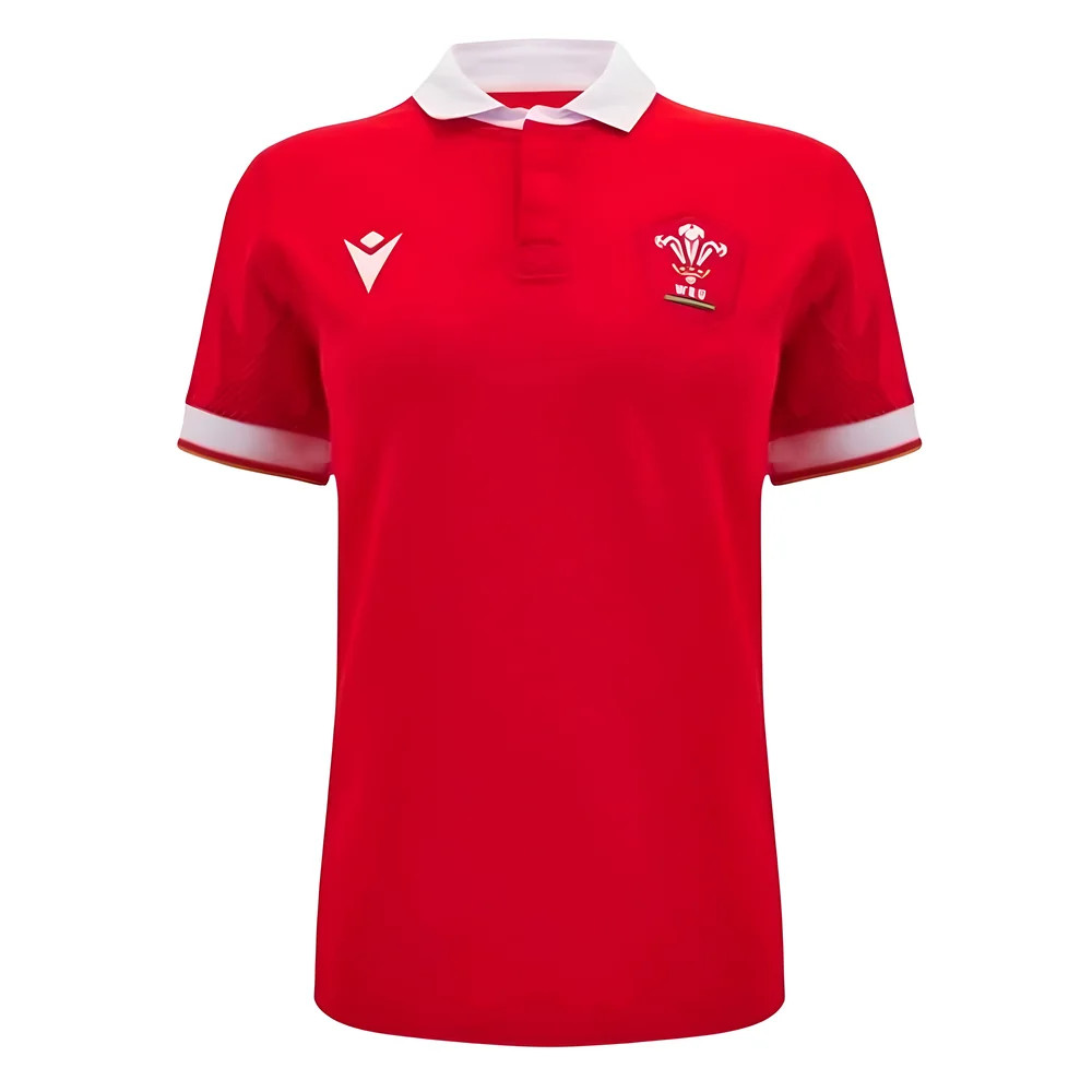 '24-'25 Wales Home Cotton Rugby Shirt () Azerbaijan Made By: Macron Women's Red 3XL