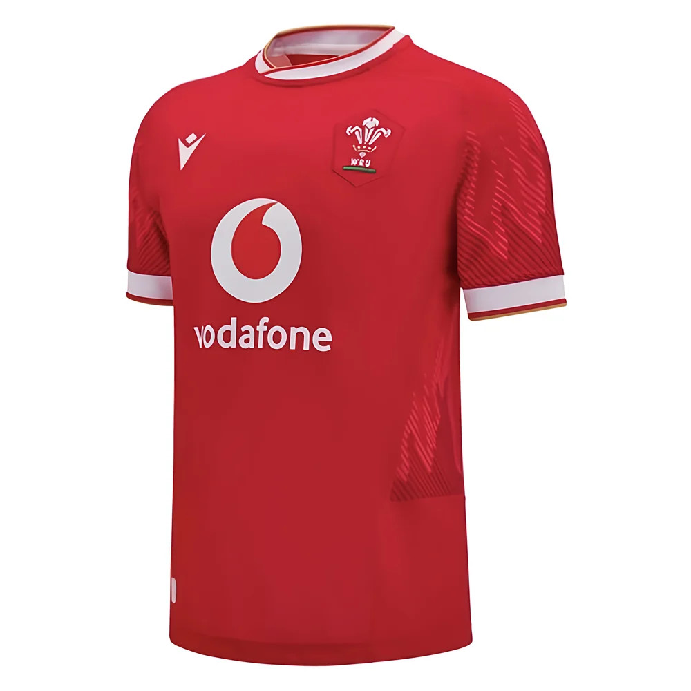 '24-'25 Wales Home Poly Replica Rugby Shirt Polyester Azerbaijan Made By: Macron Men's Red 6XL