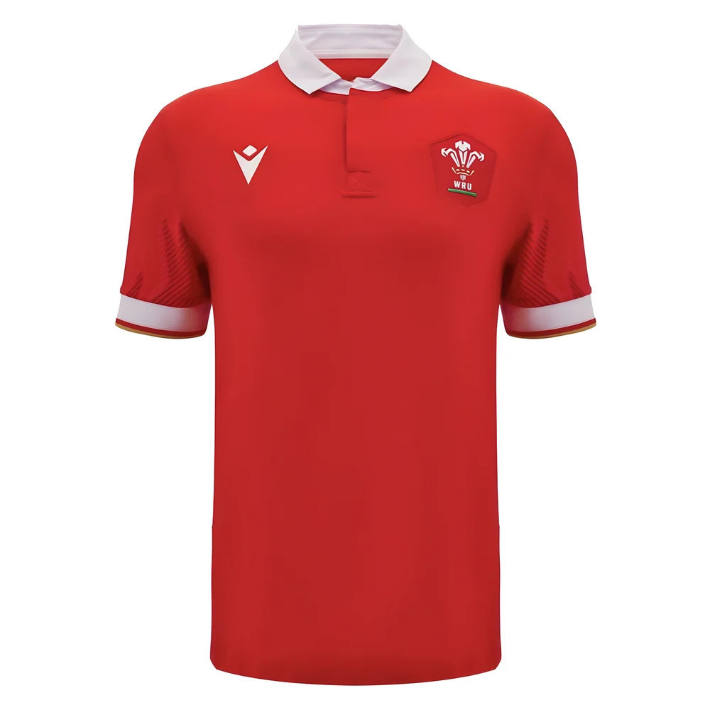 '24-'25 Wales Wru Home Cotton Rugby Shirt Azerbaijan Made By: Macron Men's Red 4XL