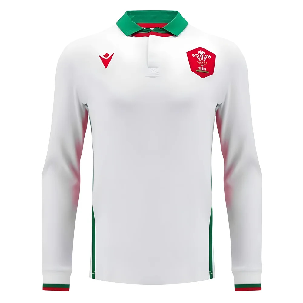 '24-'25 Wales Away Cotton Ls Rugby Shirt Azerbaijan Made By: Macron Men's White Small