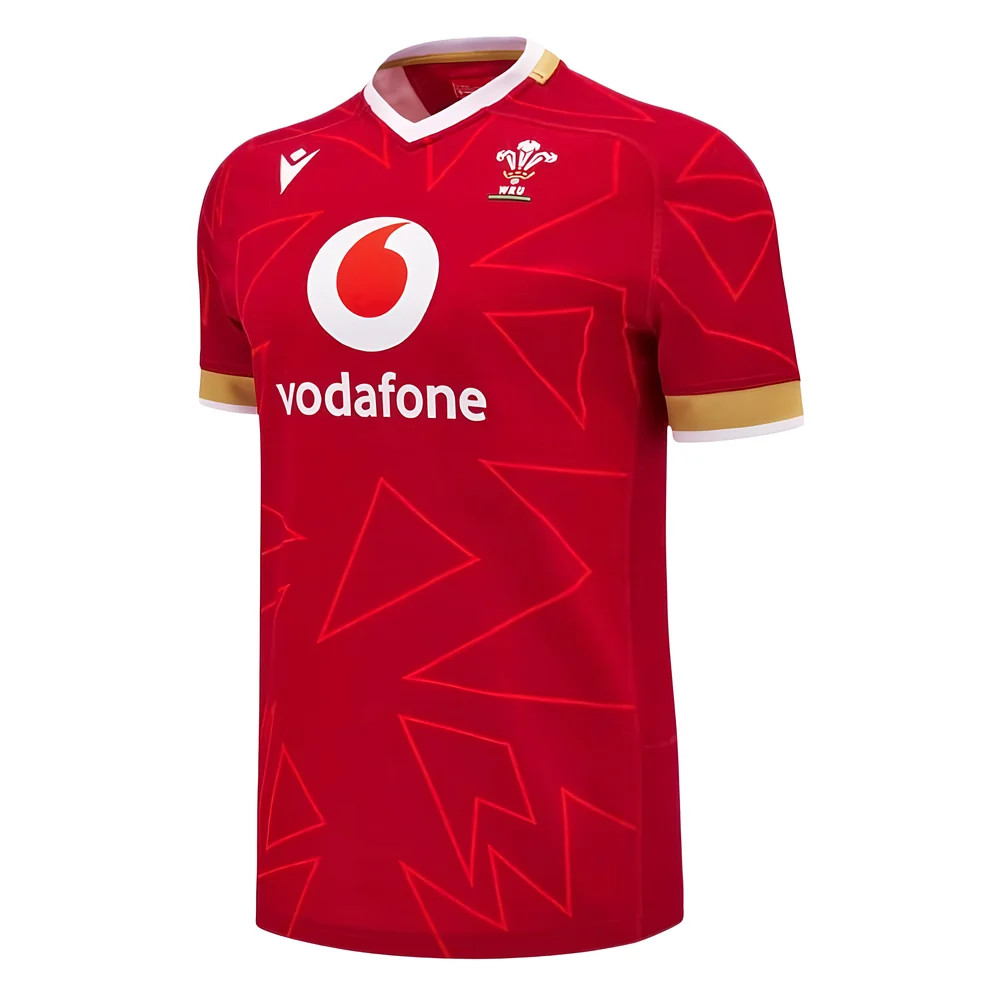 Macron Welsh Rugby Heimtrikot 2022/23 – Slim Fit, Rot Mit Weißen Details, Offizielles Teamshirt