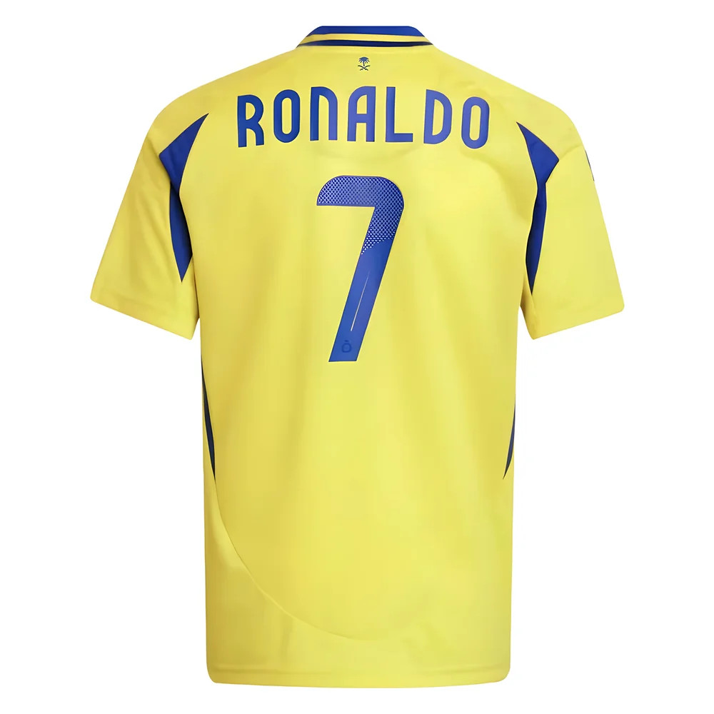 '24-'25 Al Nassr Cristiano Ronaldo Home Shirt (Kids) Polyester Al Nasr Made By: Adidas Unisex Kids Yellow Size 15-16
