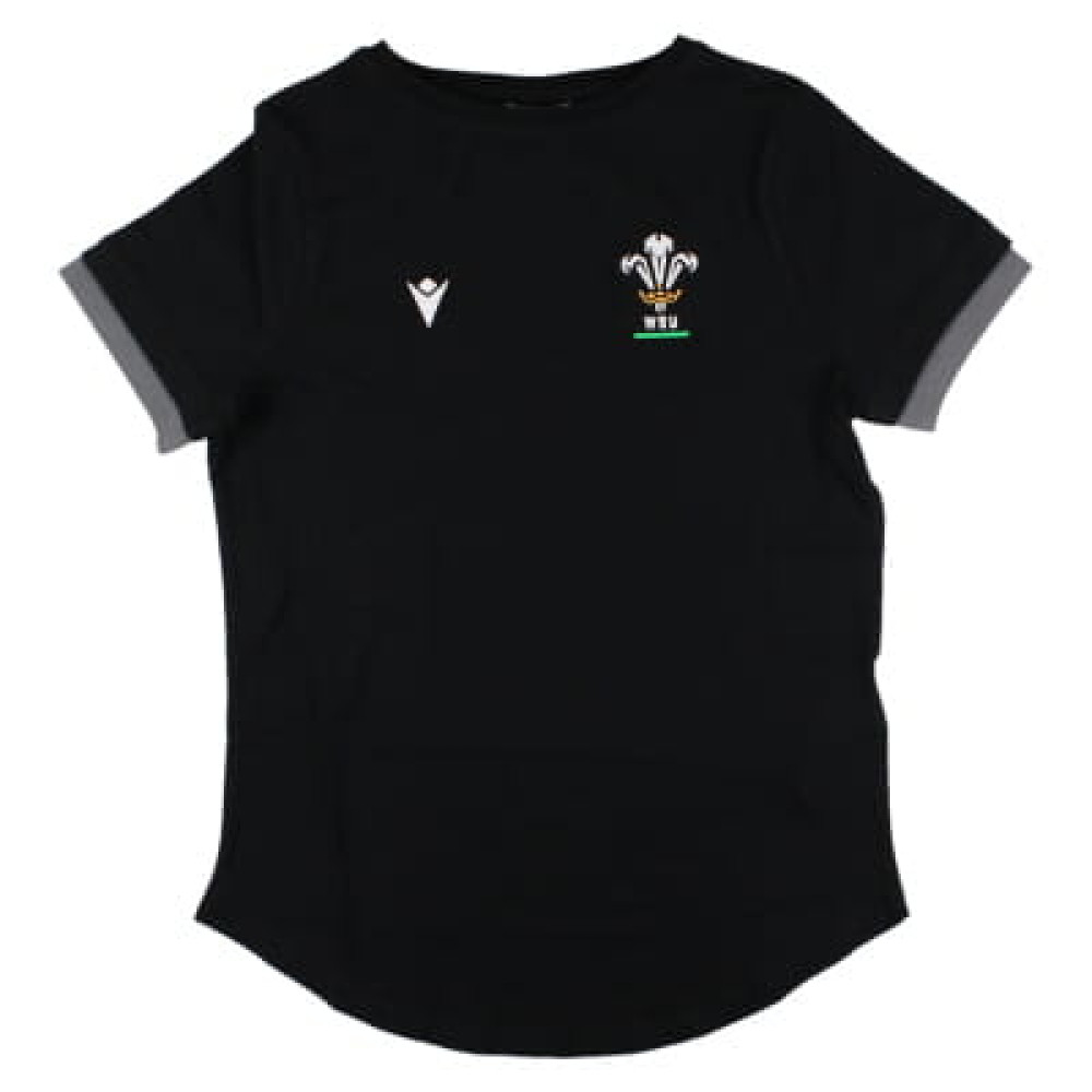 '24-'25 Wales Rugby Wru T-Shirt (Black) - Polyester Azerbaijan Made By: Macron Women's Black Extra Large