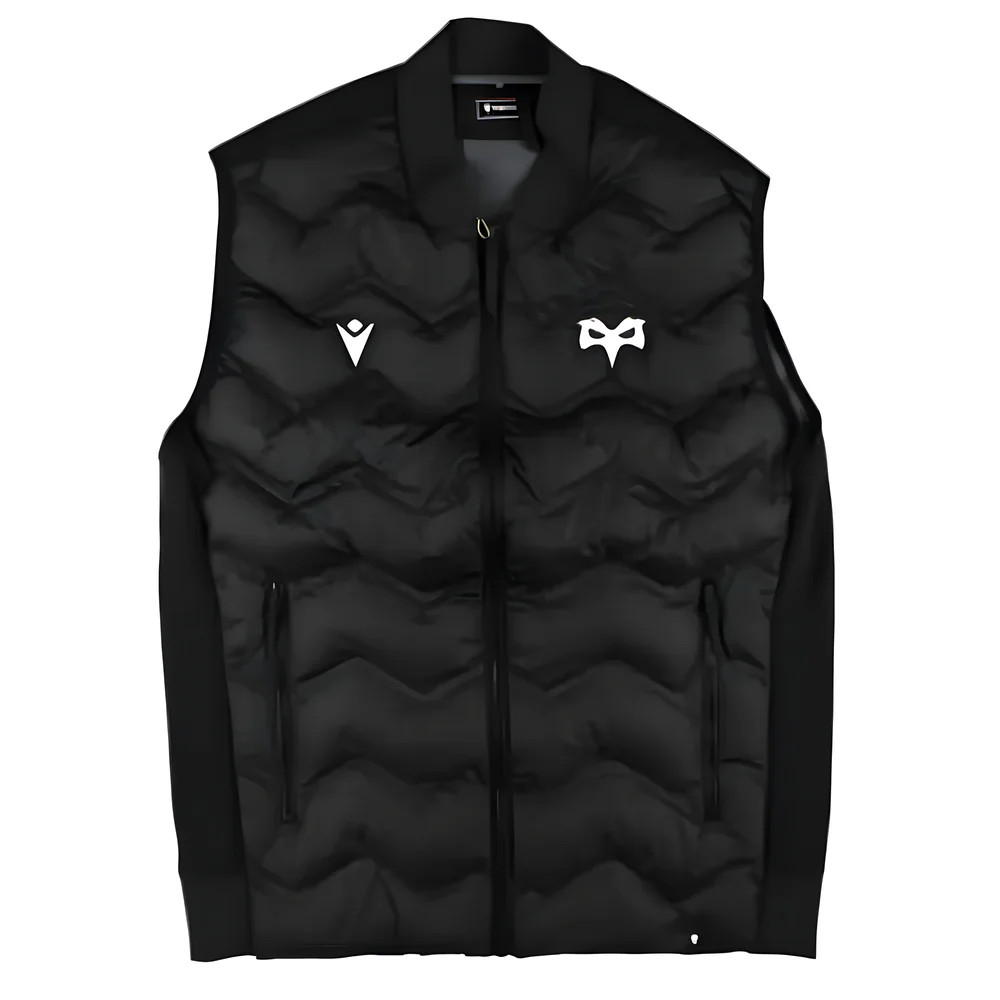 '24-'25 Ospreys Rugby Athletic Gilet (Black) Polyester Made By: Macron Men's Black Extra Large
