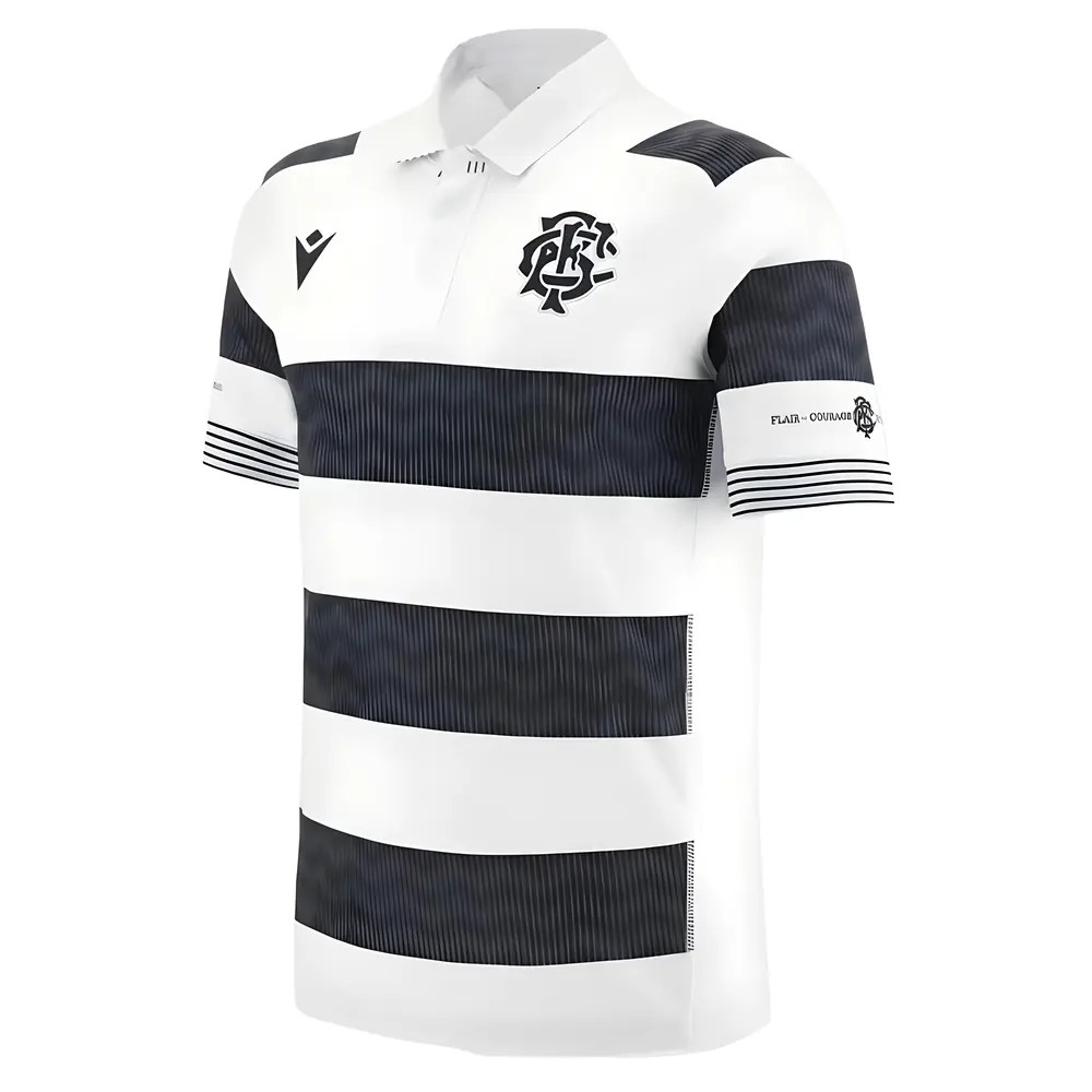 '24-'25 Barbarians Home Rugby Poly Replica Shirt (Kids) Polyester Made By: Macron Unisex Kids White Medium