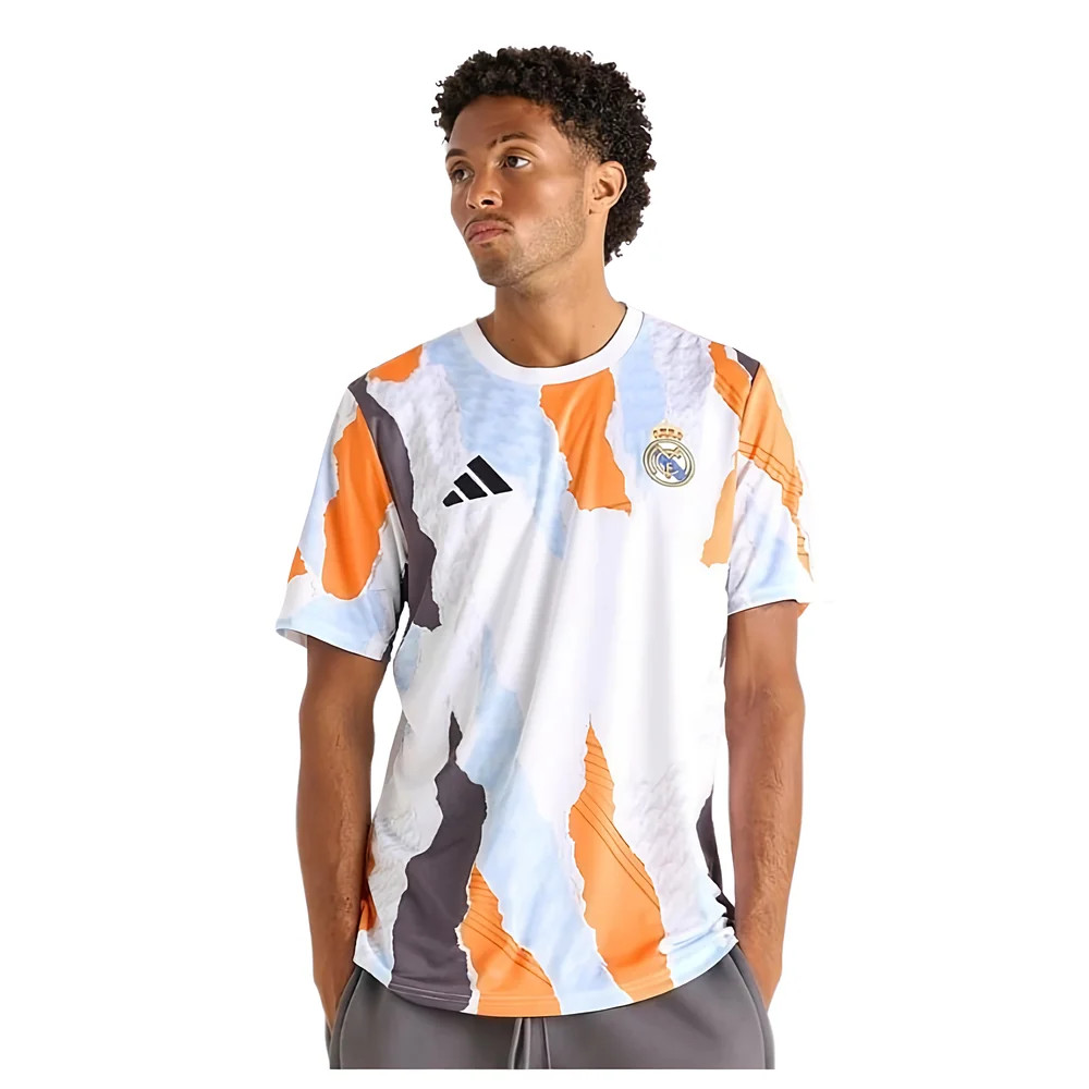 '24-'25 Real Madrid Pre-Match Shirt (White/Crew ) Polyester Made By: Adidas Men's Orange Large