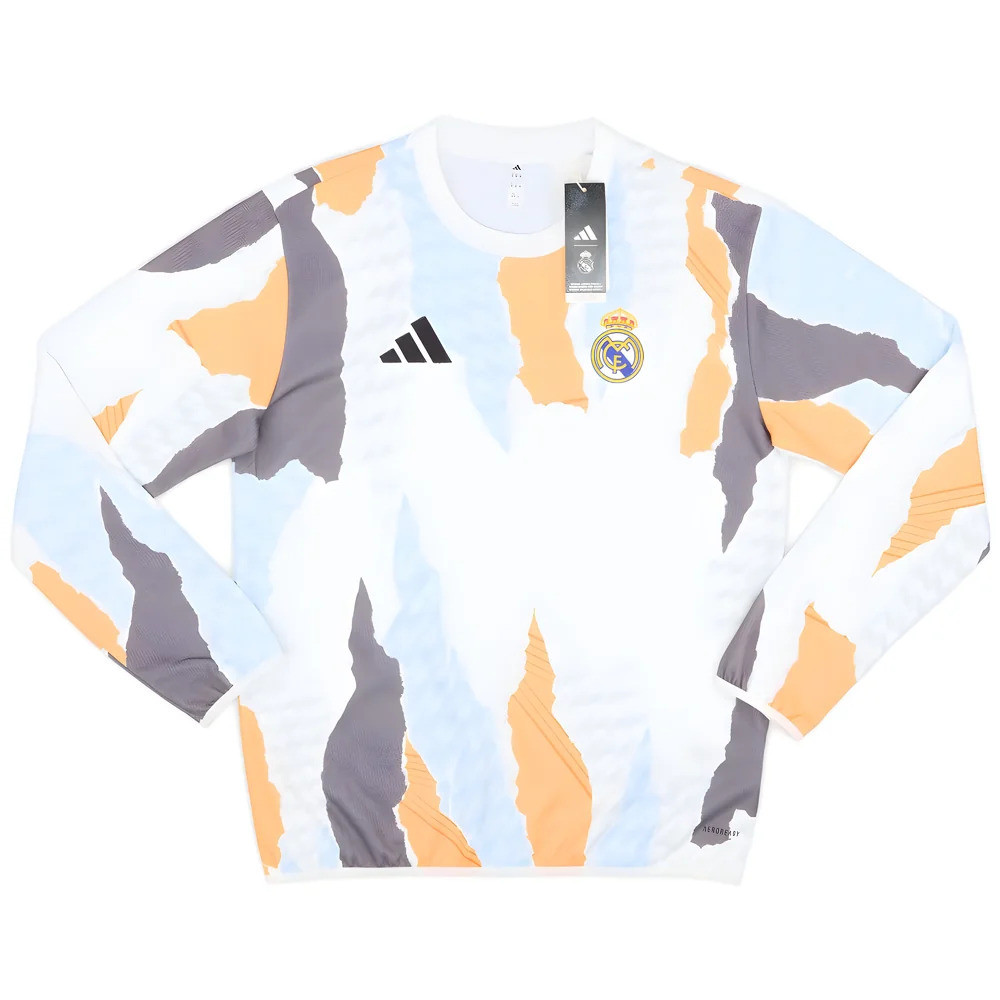 '24-'25 Real Madrid Pre-Match Warm Top (White) Polyester Made By: Adidas Men's White Extra Large