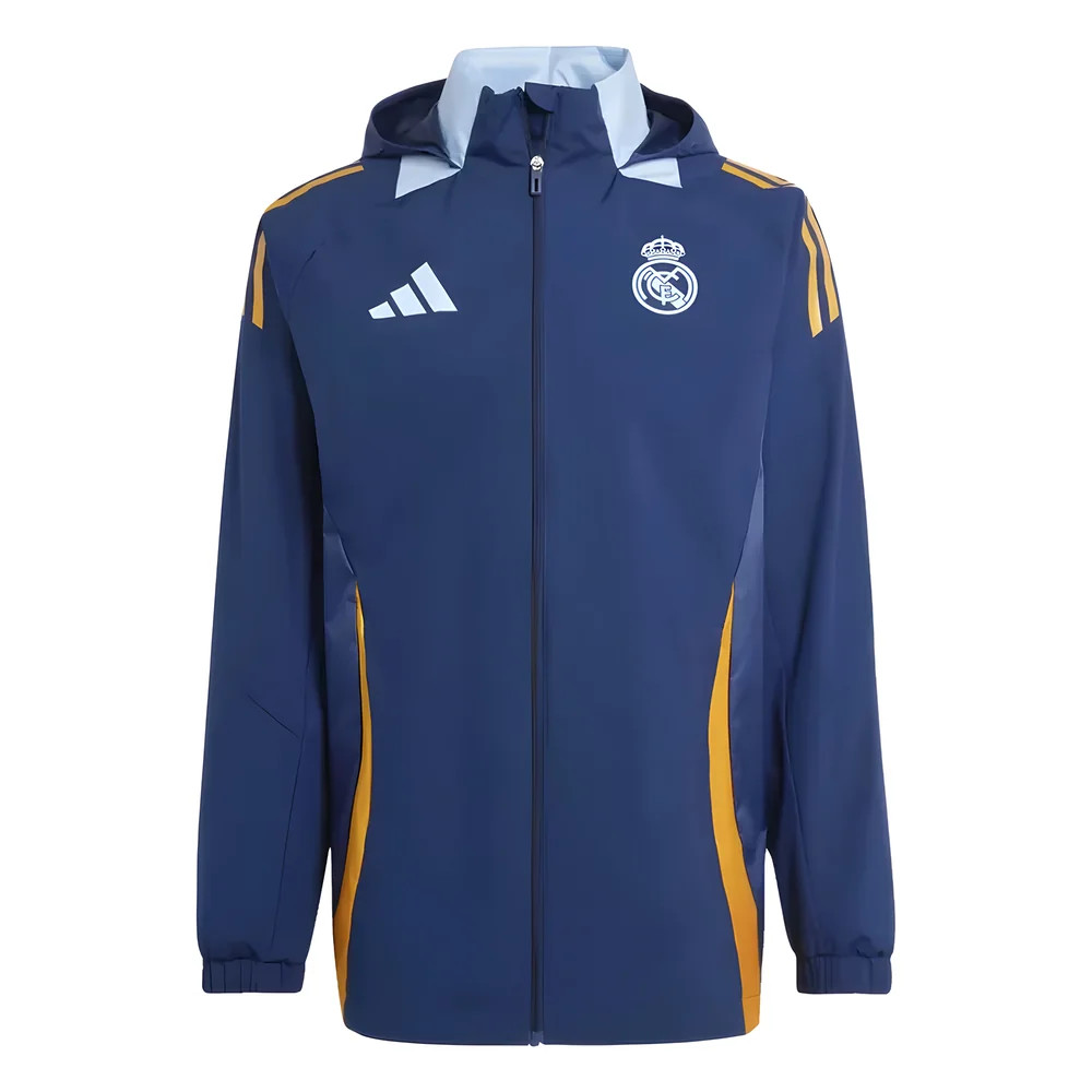 '24-'25 Real Madrid Allweather Jacket (Navy) Polyester Made By: Adidas Men's Navy Small