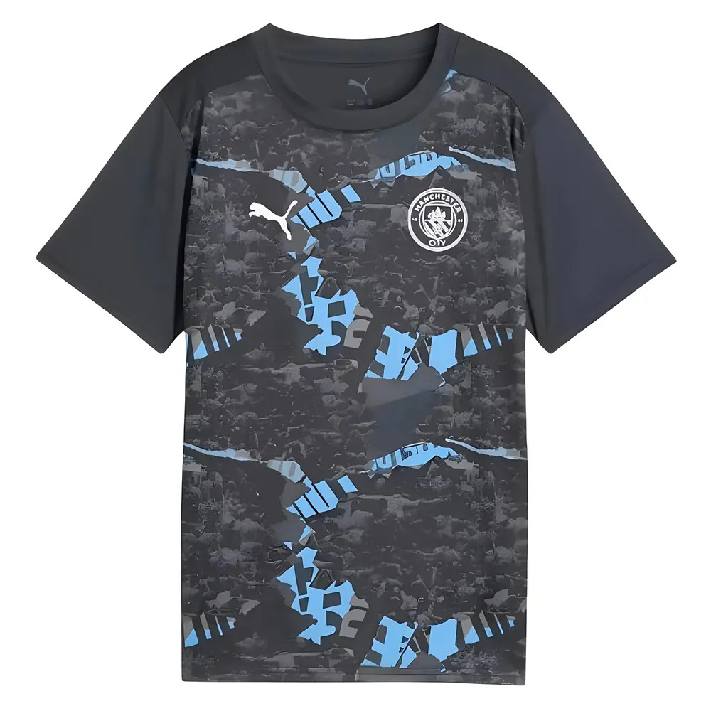 '24-'25 Man City Prematch Ss Jersey (Strong Gray) - Kids Polyester Manchester City Made By: Puma Unisex Kids Grey Size 7-8