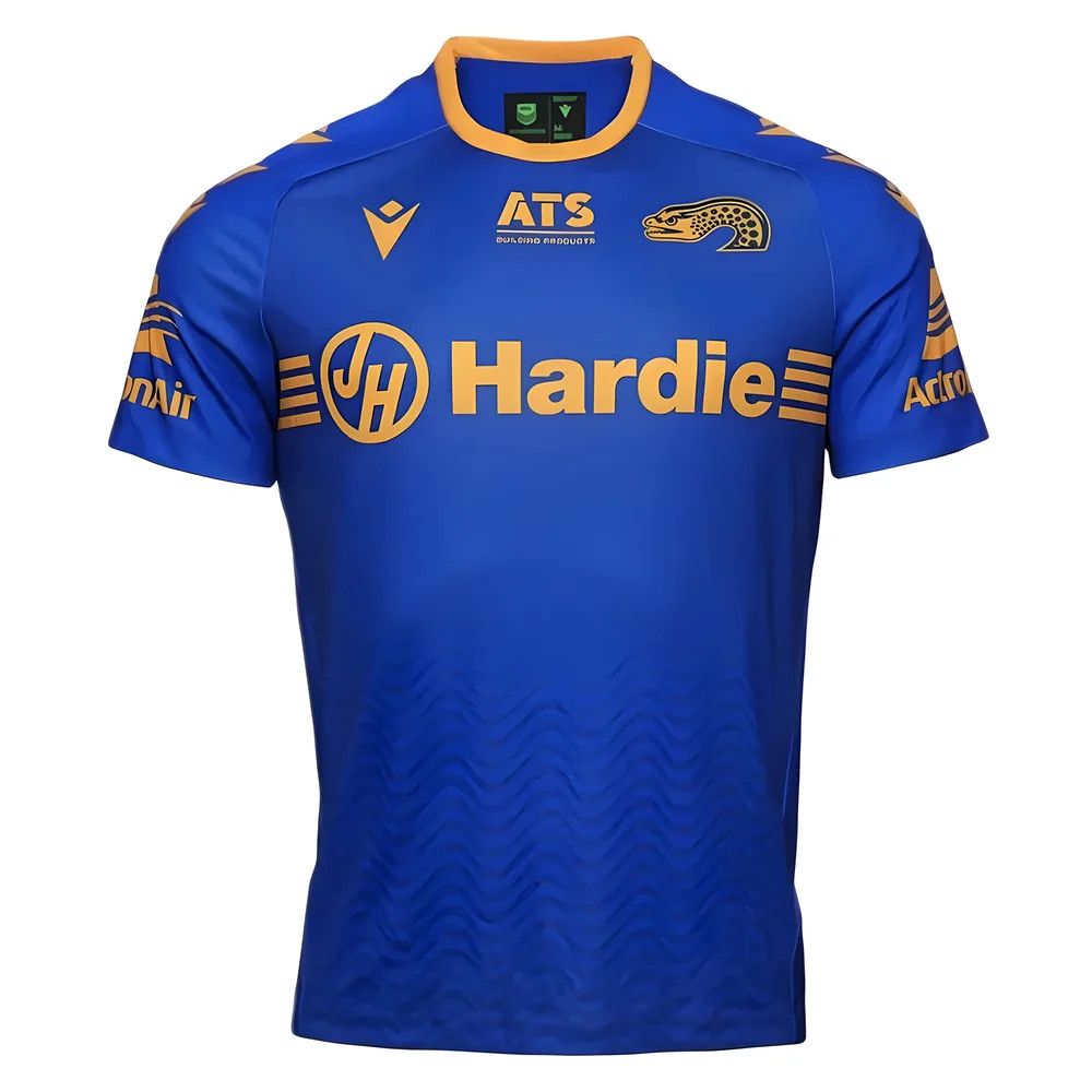2025 Parramatta Eels Rugby Run Out Shirt (Blue) Polyester Made By: Macron Men's Blue Medium