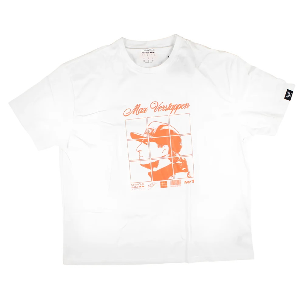 2025 Bull Racing Max Verstappen Puzzle T-Shirt (White) Polyester Made By: Castore Men's Red 3XL