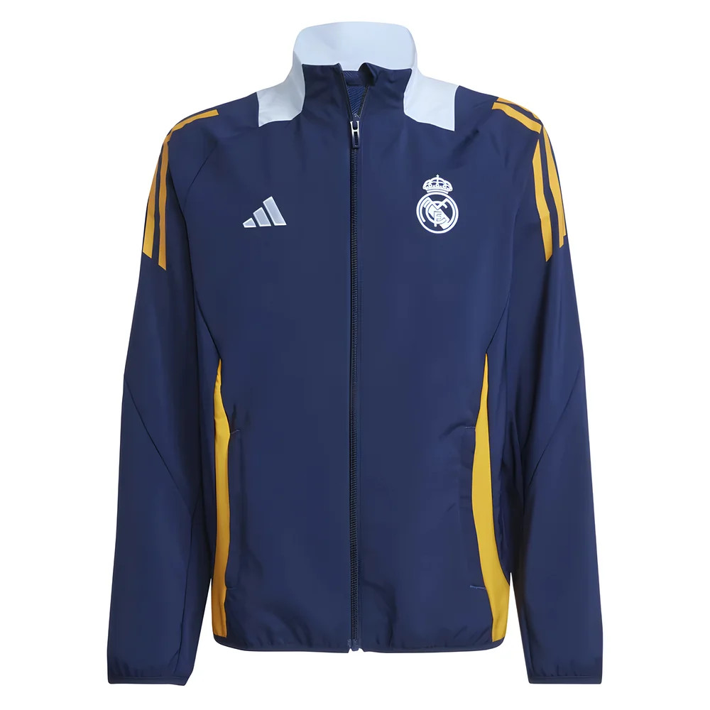 '24-'25 Real Madrid Presentation Jacket (Navy) - Kids Polyester Made By: Adidas Unisex Kids Navy Size 15-16