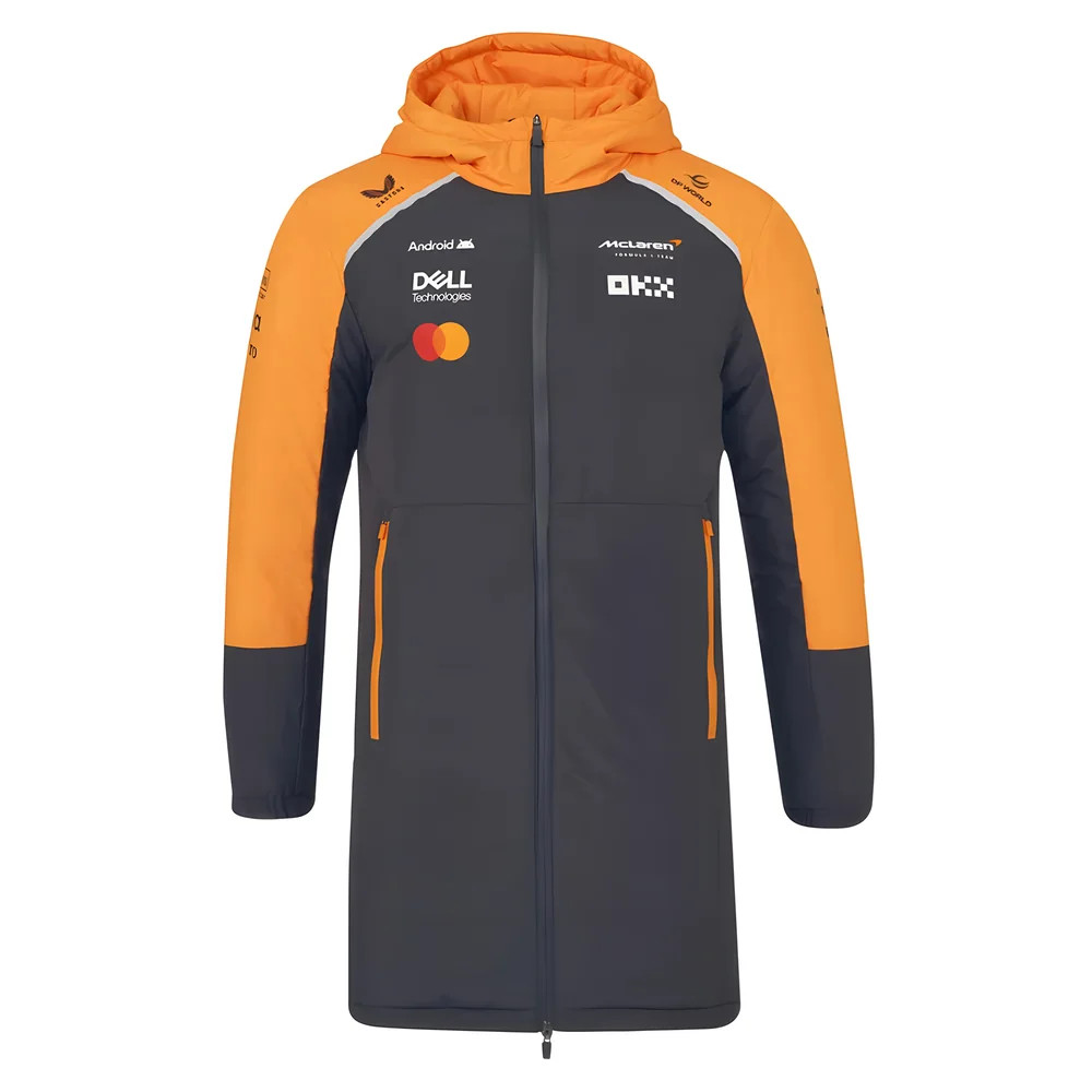 2025 Mclaren F1 Team Longline Padded Jacket - Phantom Polyester Made By: Castore Men's Grey 3XL