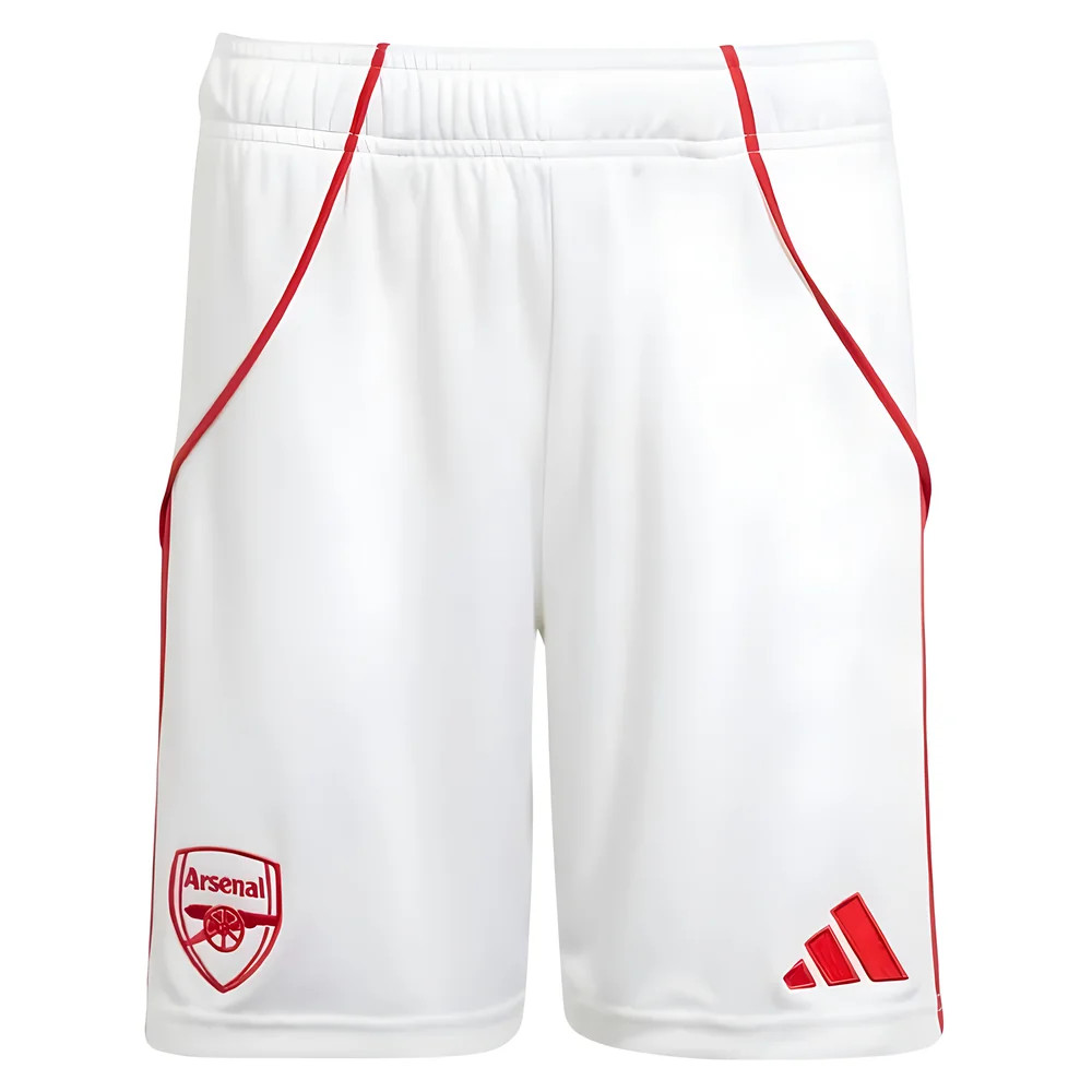 '25-'26 Arsenal Home Shorts (White) - Kids 22 Waist Polyester Made By: Adidas Unisex Kids White 26 Waist