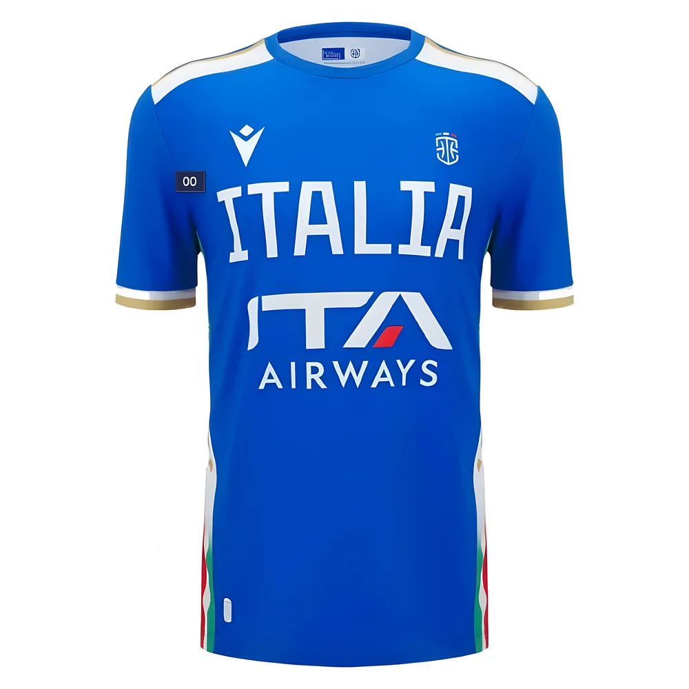 '25-'26 Italy Fip Basketball Training Shirt (Blue) Polyester Made By: Macron Men's Blue Medium