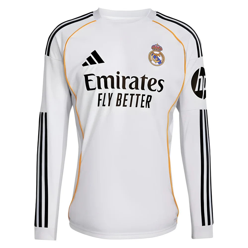 '25-'26 Real Madrid Long Sleeve Home Shirt Polyester Made By: Adidas Men's White Xxl